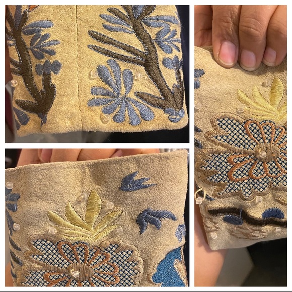 Vintage Suede Embroidered Jacket Taupe Sz Medium - Picture 9 of 15